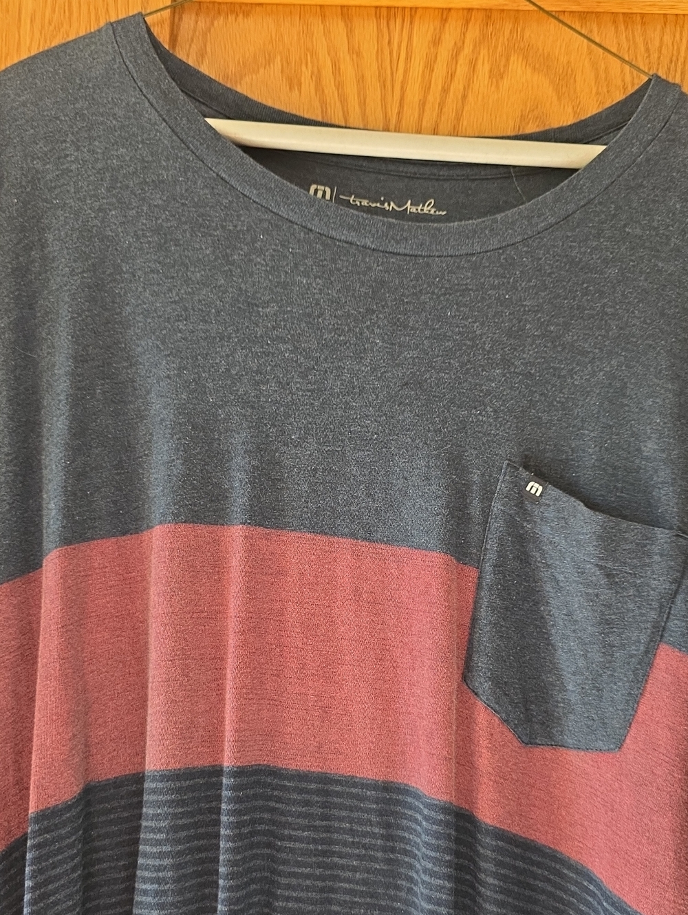 Travis Mathew Navy and Maroon Colorblock Short Sleeve Pocket Tee